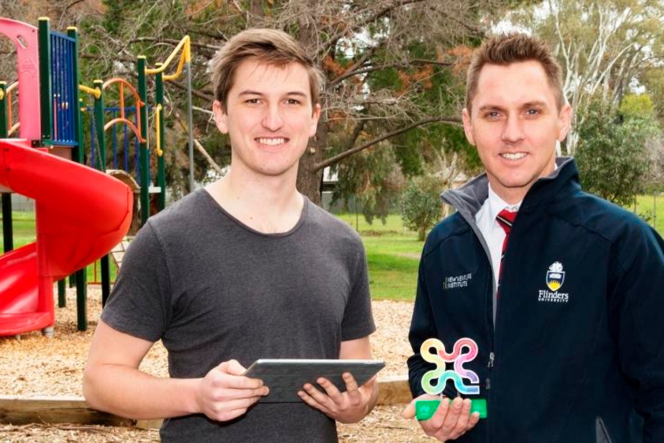 Flinders' Josh Morony and Ben Flink play with their award-winning phone app.