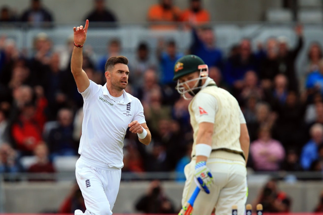 Jimmy Anderson celebrates the wicket of Peter Nevill. 