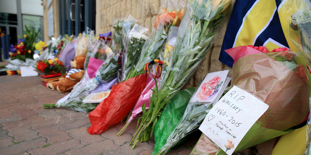 Some of the tributes to Phil Walsh at the Crows' West Lakes headquarters. AAP image