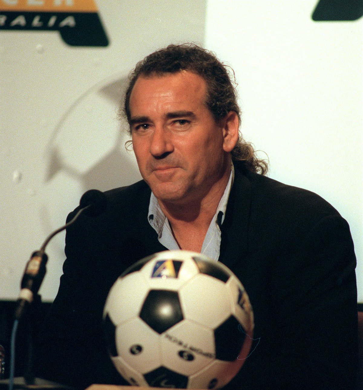 Johnston promoting an All-Stars versus Socceroos match in 1999. AAP image 