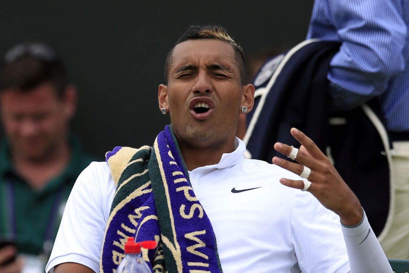 Nick Kyrgios expresses his frustration during his loss to Richard Gasquet.