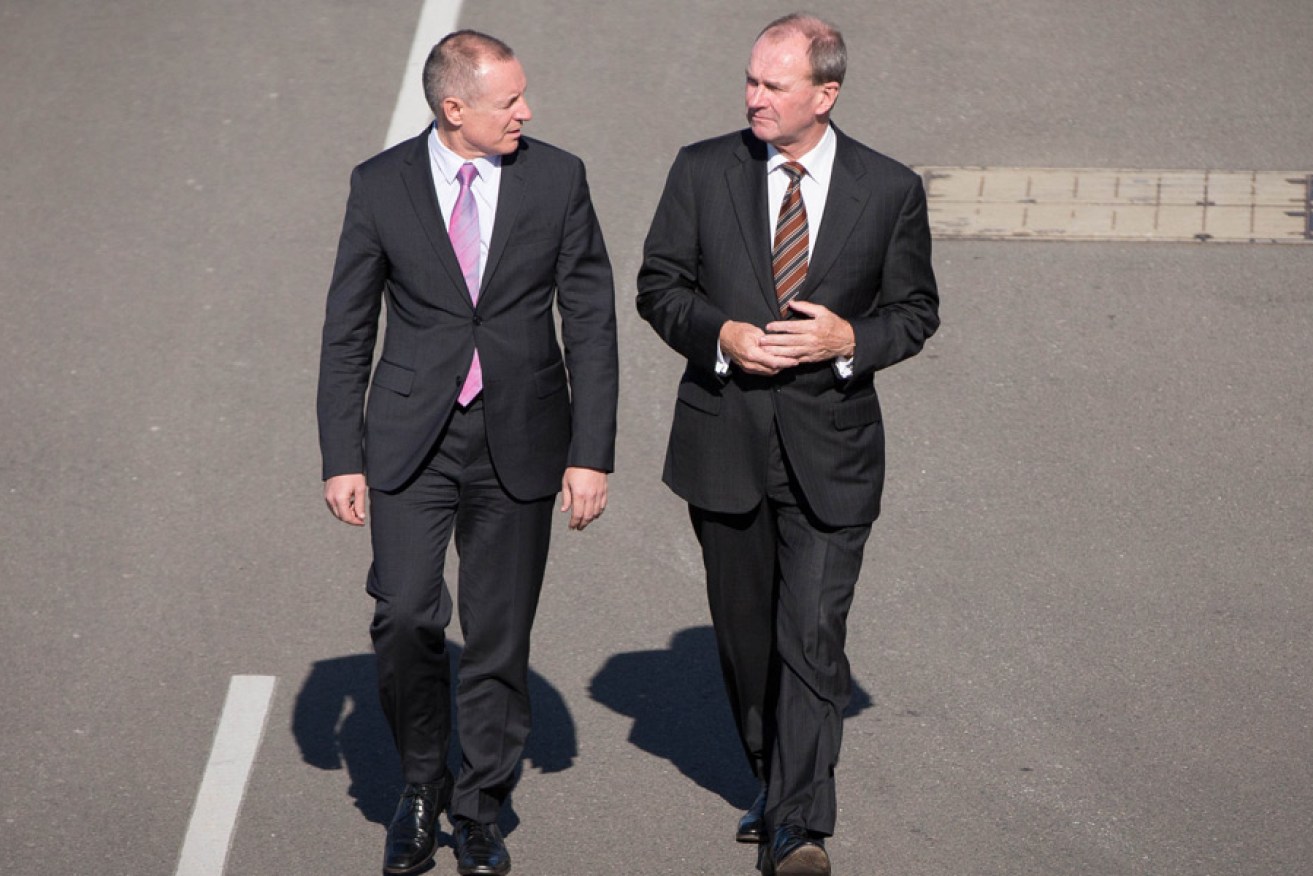 Premier Jay Weatherill with Defence Industries Minister, and one-time Liberal leader-turned-Independent, Martin Hamilton-Smith.
