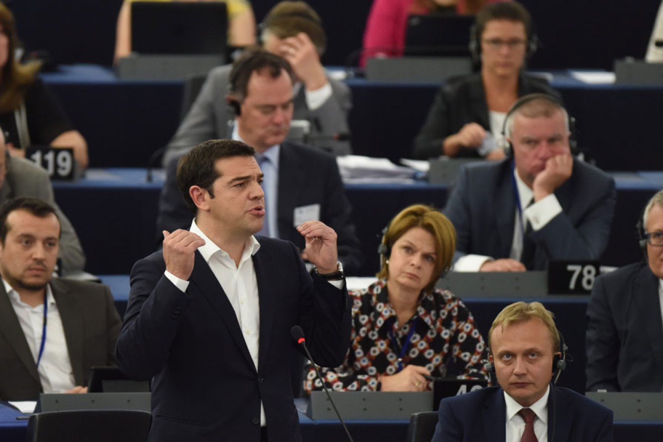 Greek Prime Minister Alexis Tsipras delivers his speech to the European Parliament in Strasbourg, France.