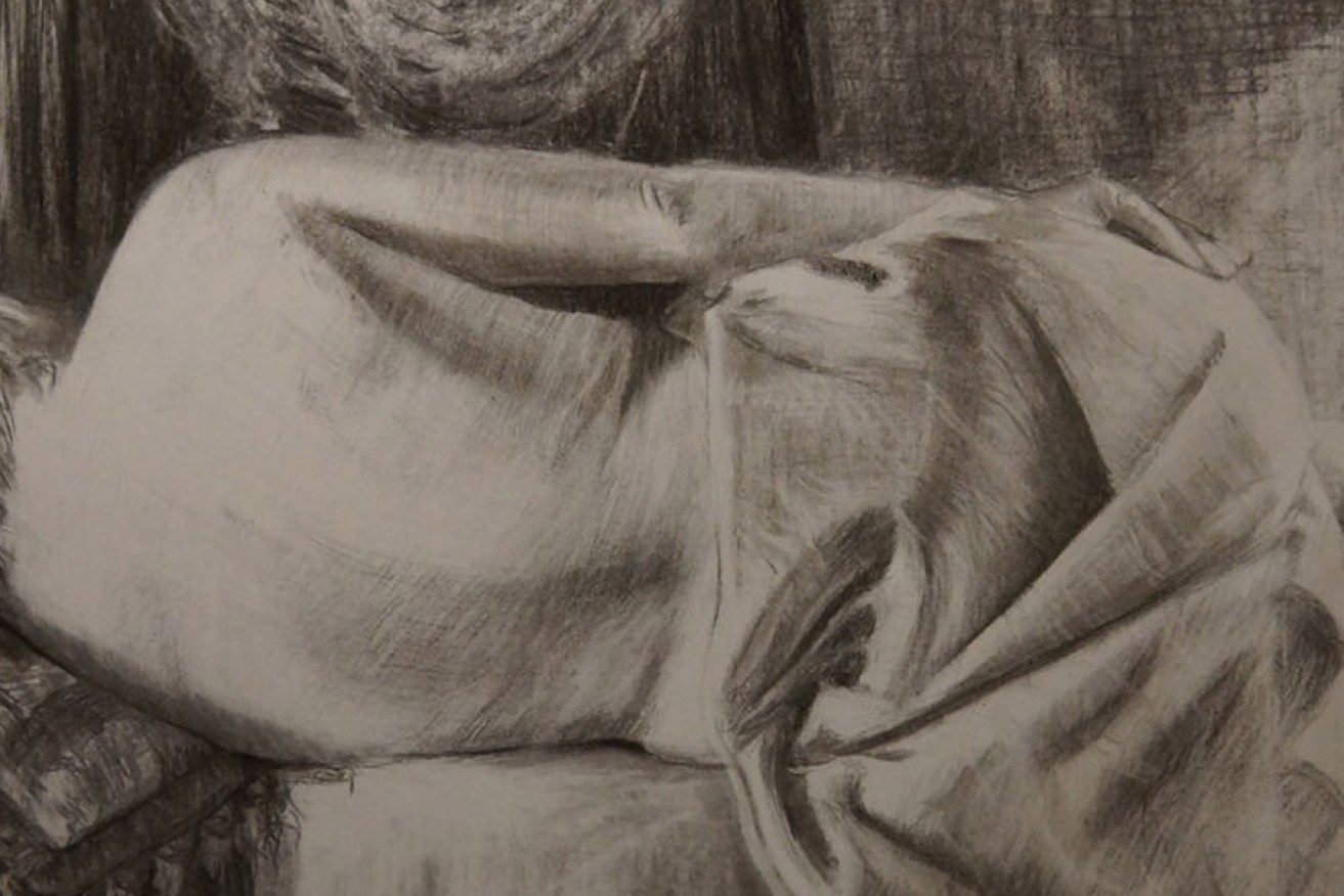 Avril Thomas - Female Nude Study (detail),  Charcoal on paper. Magpie Springs Winery and Art Gallery.