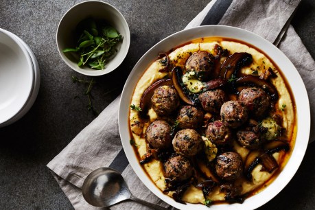 Veal and pork meatballs with polenta
