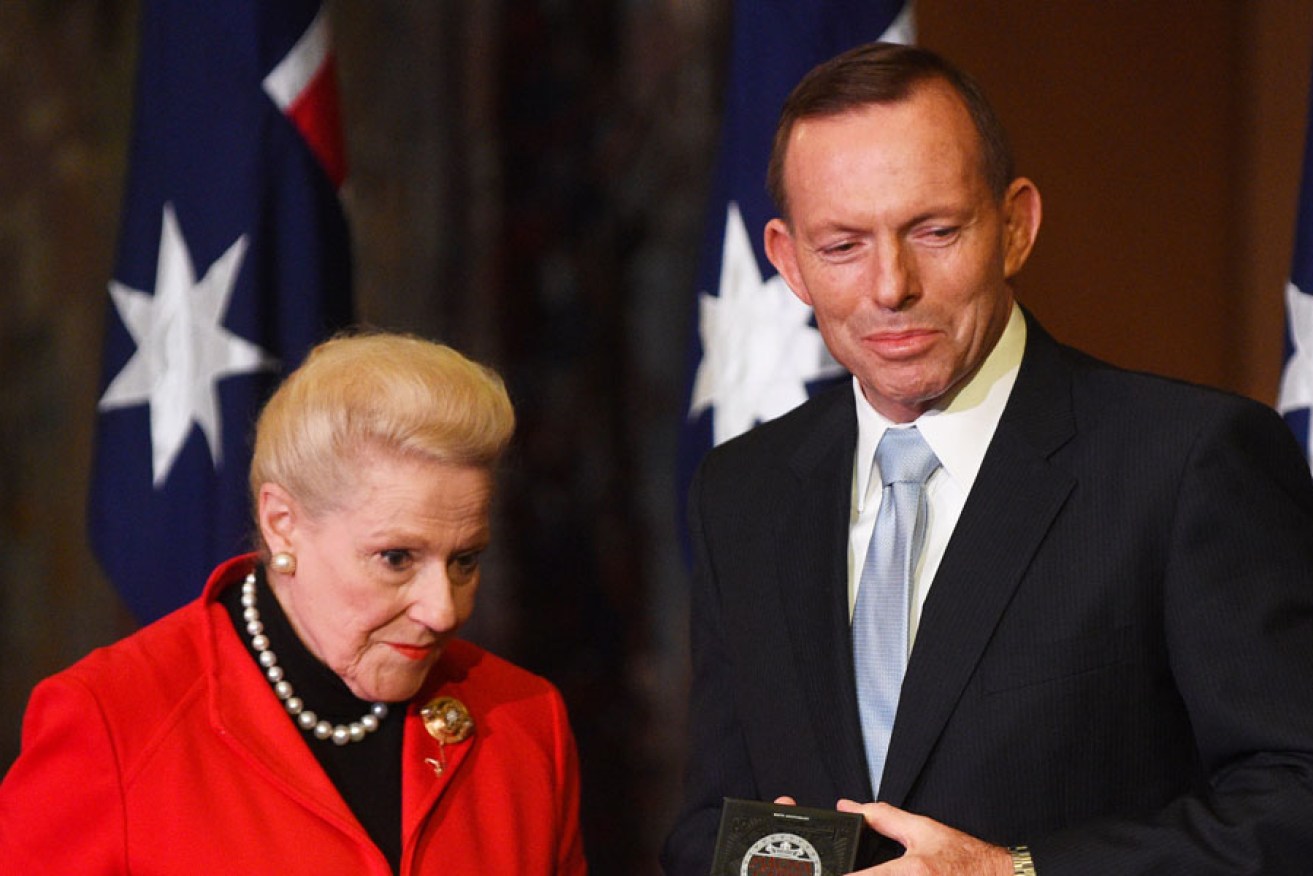 Prime Minister Tony Abbott with Bronwyn Bishop, who resigned the Speakership in the midst of uproar about her expenses.