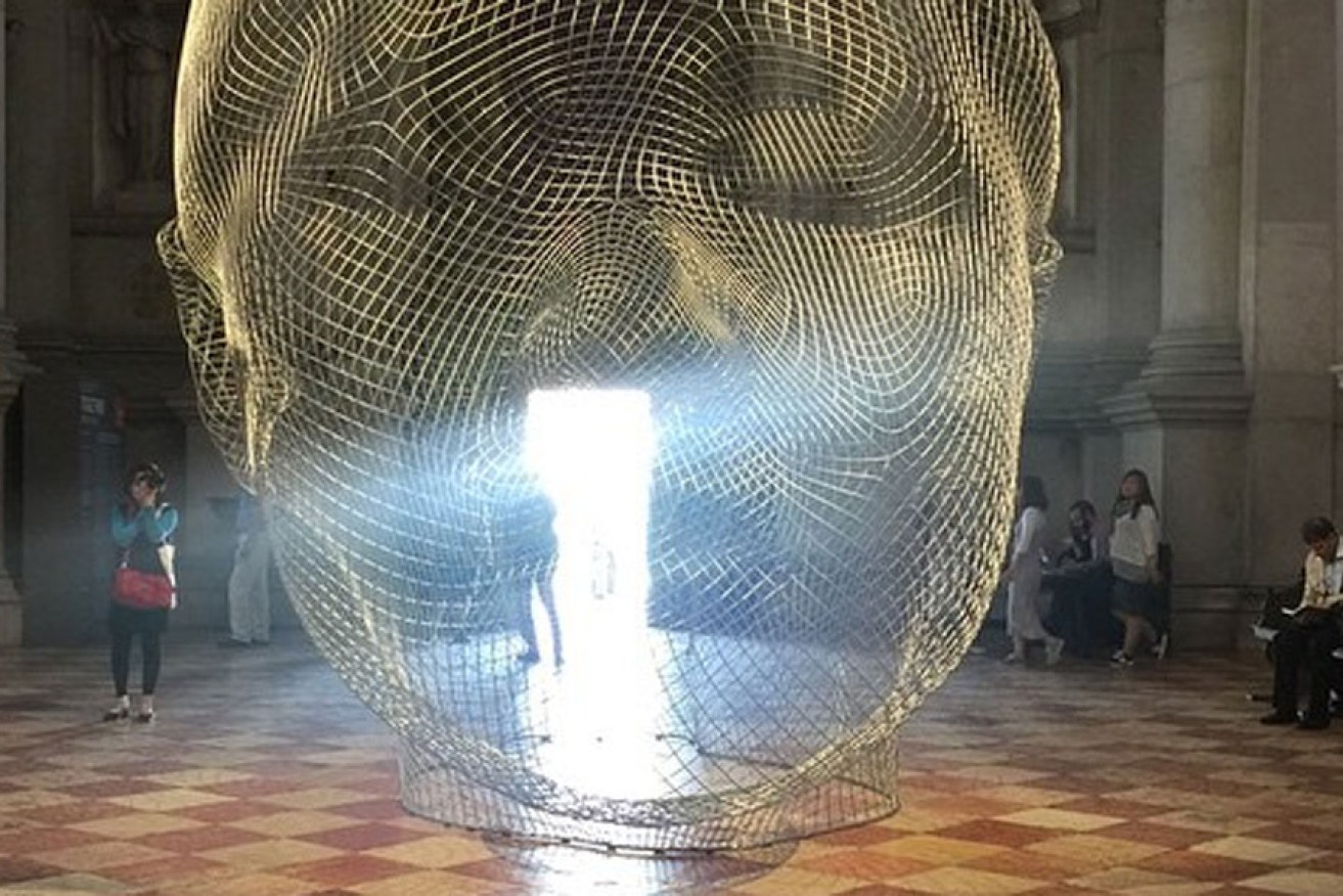 An image of a sculpture by Jaume Plensa at the Venice Biennale, uploaded by Nick Mitzevich to Instagram.