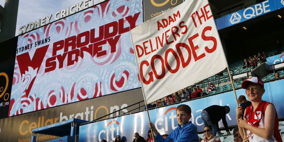 Sydney fans show their support for Adam Goodes before Saturday's game against Adelaide. AAP image
