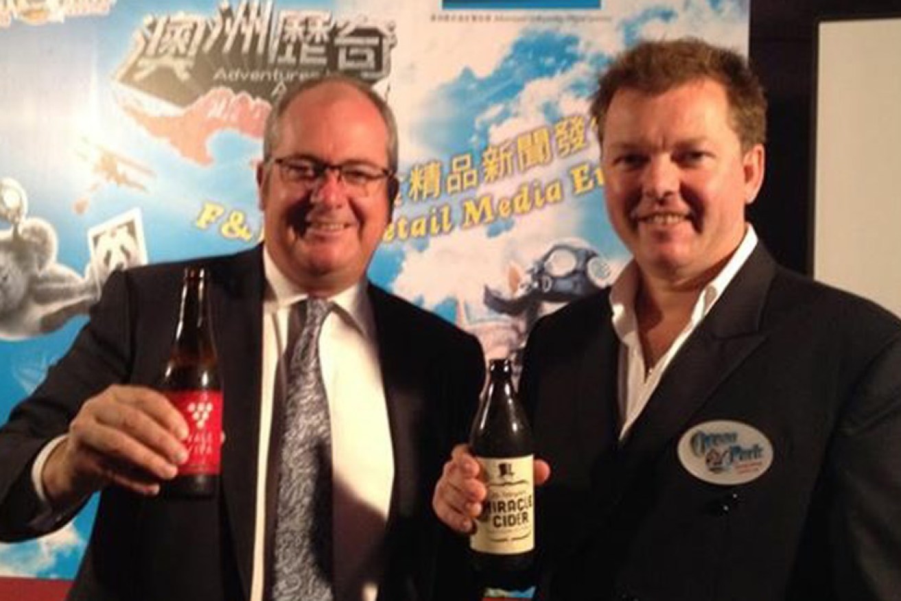 Leon Bignell (left) at the "Adventures in Australia" exhibit in Hong Kong during his March trip, with SA chef Nigel Rich. Photo: Facebook.