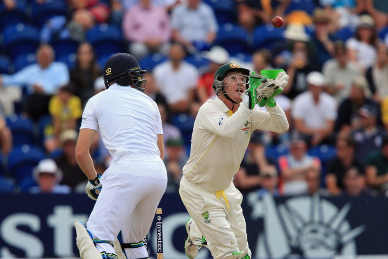 Brad Haddin takes a catch in the first Test of the recent Ashes series.