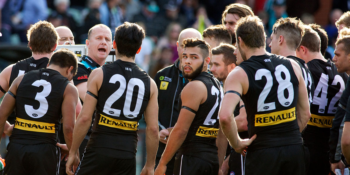 Port coach Ken Hinkley gave his players a huge spray at quarter time - it worked. Photo: Michael Errey/InDaily