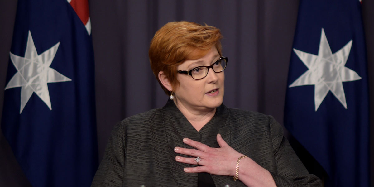 Marise Payne facing the media today. AAP image