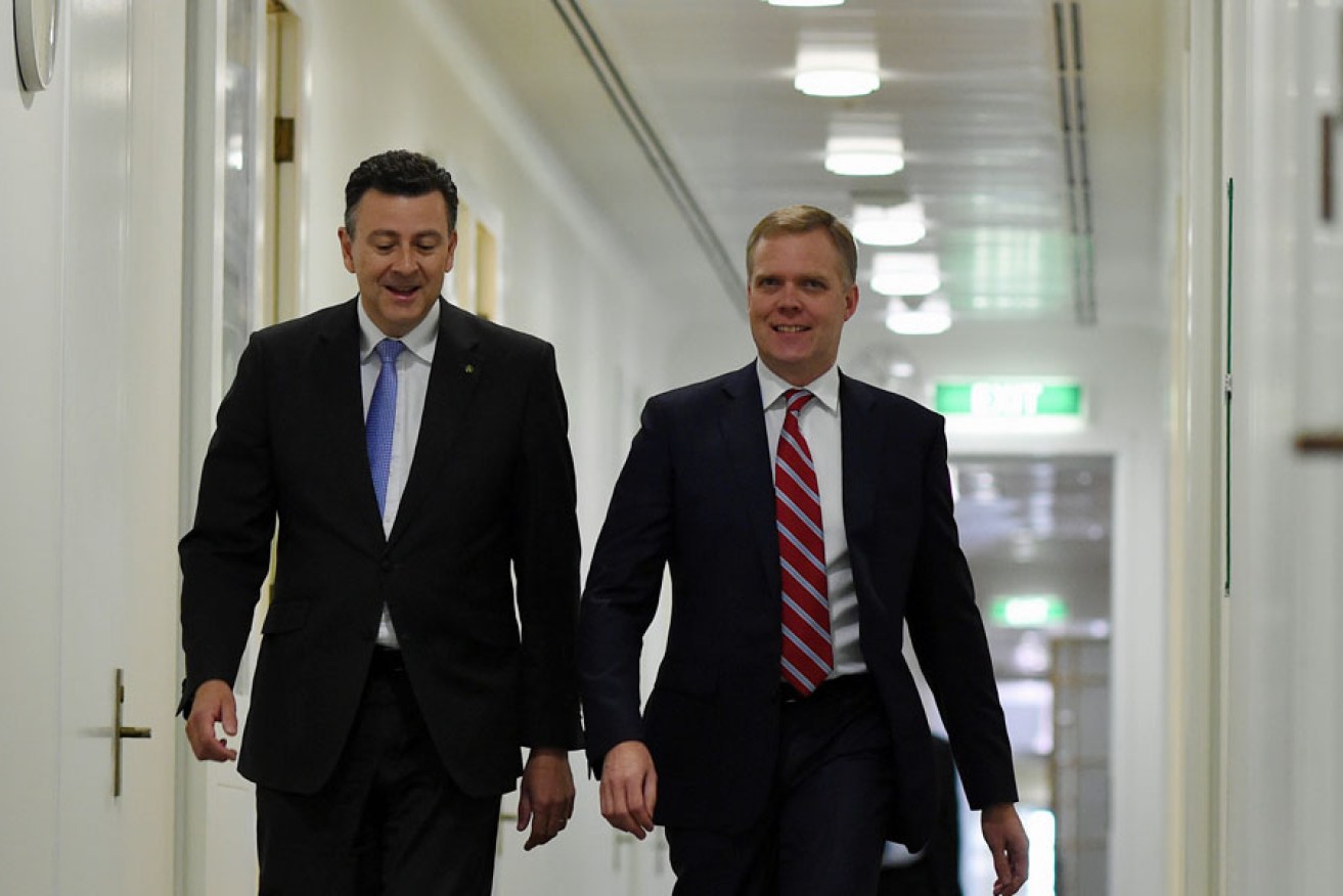 Andrew Southcott, left, with fellow MP and Speaker of the House, Tony Smith (right).