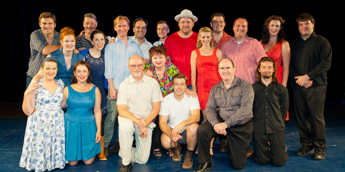 George Palmer, Gale Edwards and Tim Sexton (front) with Cloudstreet cast members.