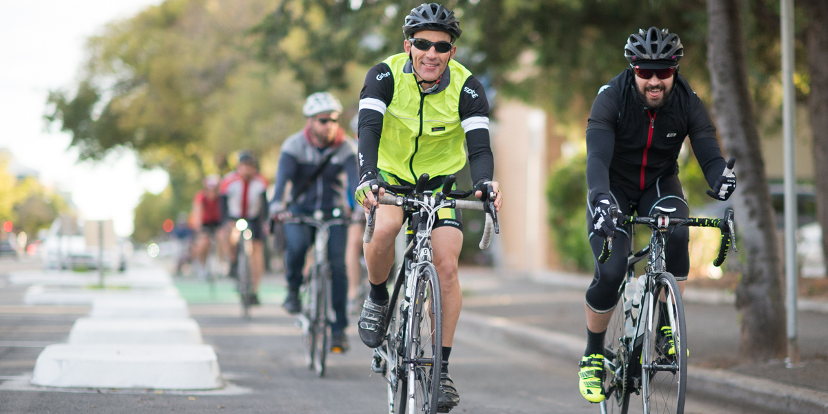 Cyclists at the opening of the controversial Frome Street bikeway in 2014. Photo: Nat Rogers/InDaily