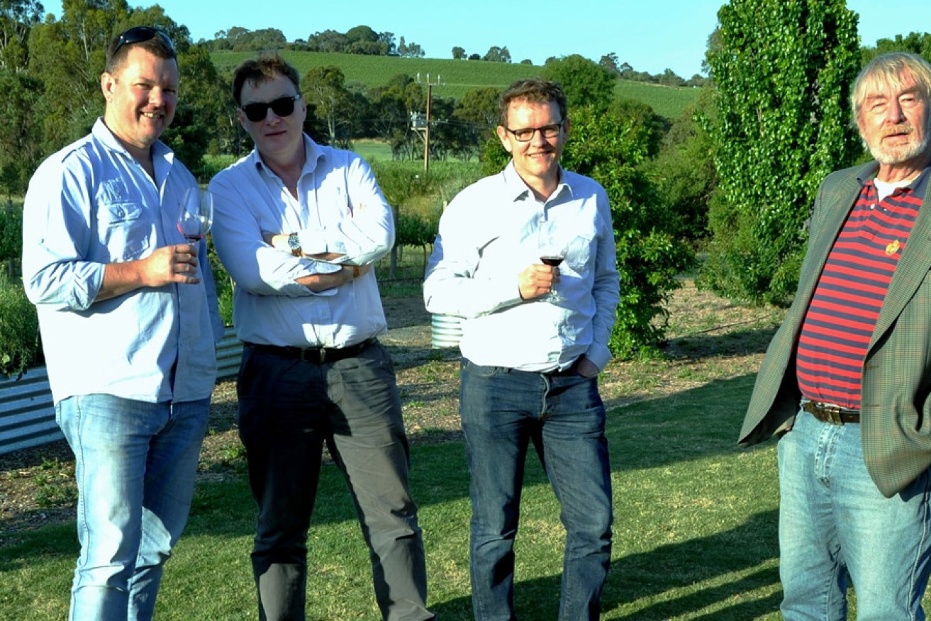 Elbow Room proprietor Nigel Rich, Mark Gifford and Tim Markwell of Blue Poles Vineyard, and Roger Pike of Marius. 