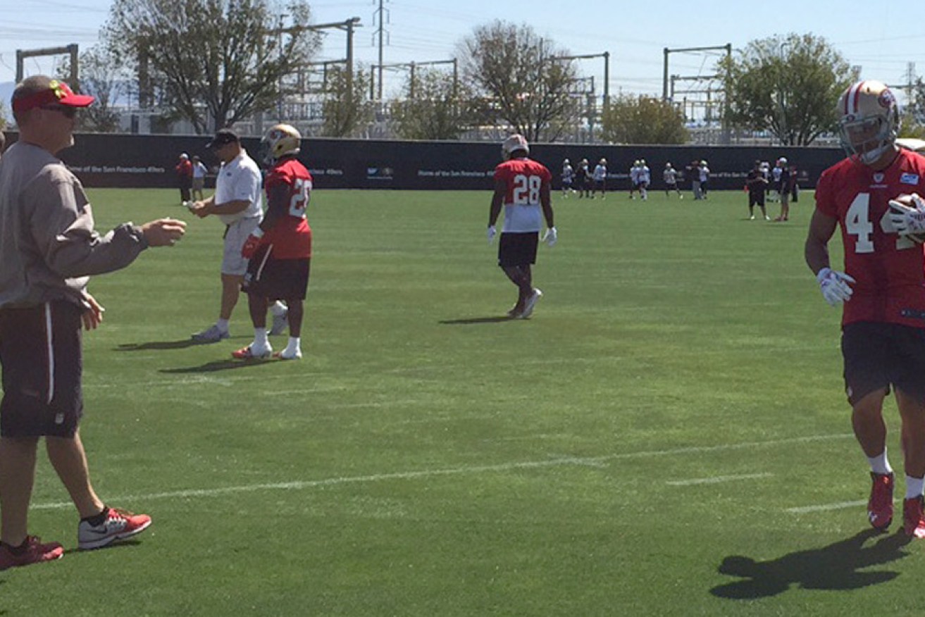 Jarryd Hayne (#44) at training with the San Francisco 49ers.