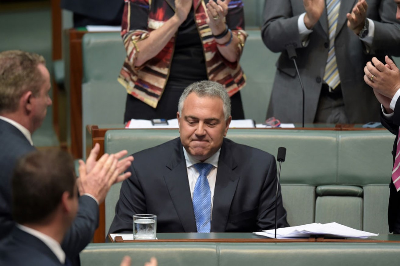 Joe Hockey receives a standing ovation after his valedictory speech in Federal Parliament on Wednesday. AAP image