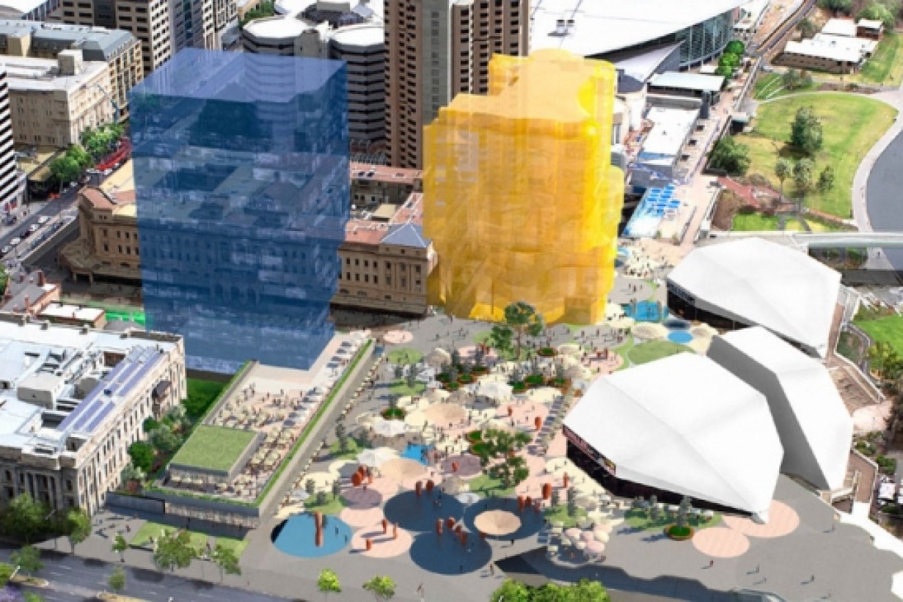 Plans released by the State Government show the hoped-for Casino hotel in yellow.