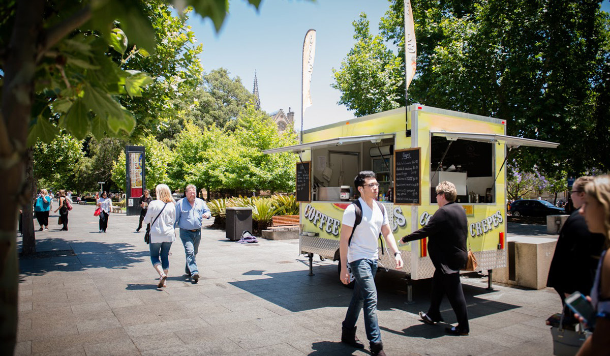 A crepe and coffee cart trading on North Terrace. Photo: Nat Rogers / InDaily