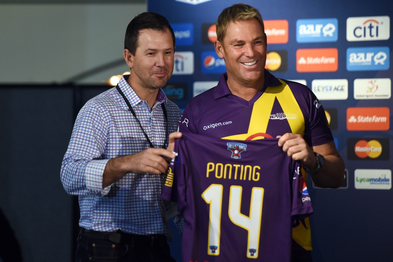 Shane Warne poses with teammate and former captain Ricky Ponting (right) and, below, feigns disbelief as he draws another Aussie name, watched by opponent Sachin Tendulkar.
