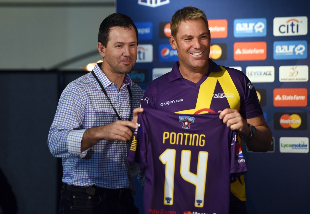 Shane Warne poses with teammate and former captain Ricky Ponting (right) and, below, feigns disbelief as he draws another Aussie name, watched by opponent Sachin Tendulkar.