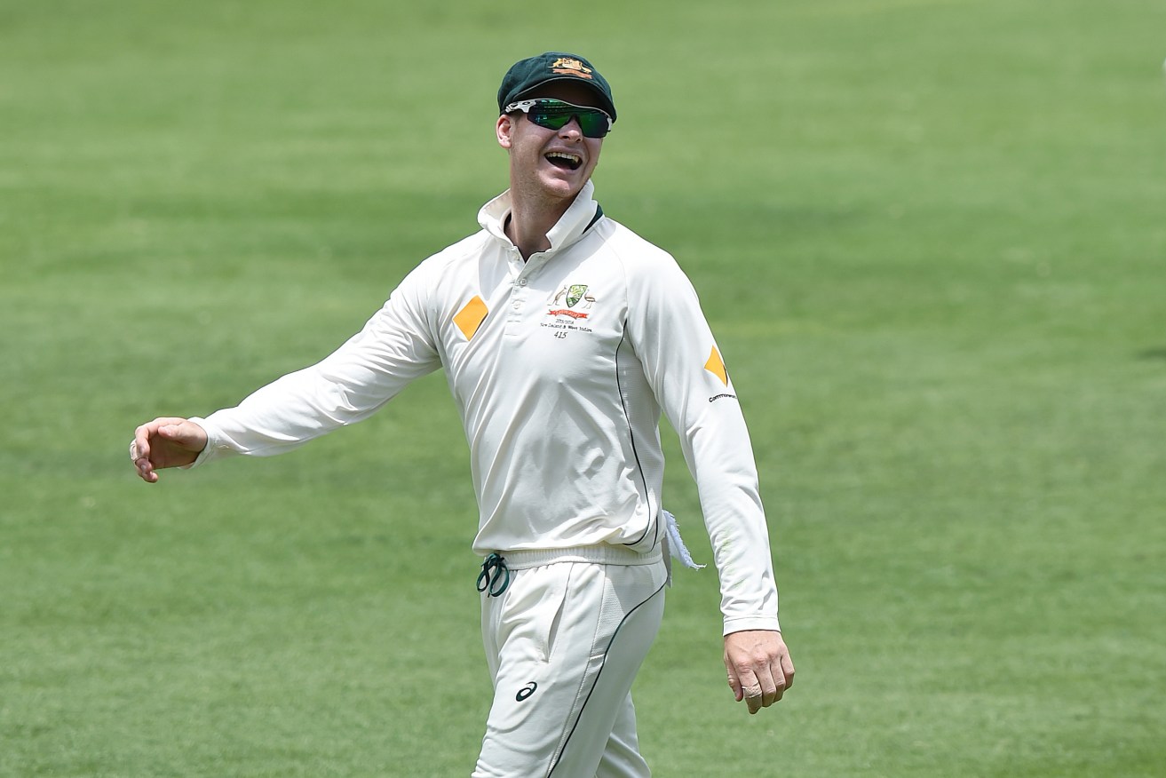 Steve Smith in the field on day 5 of the first Trans-Tasman Test test.
