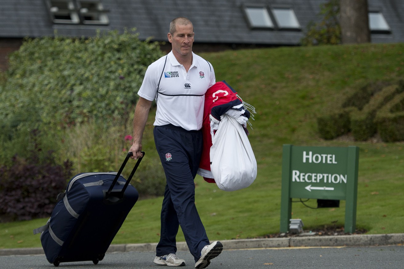 Lancaster leaving the England team's hotel following the team's final match of the 2015 Rugby Union World Cup. 