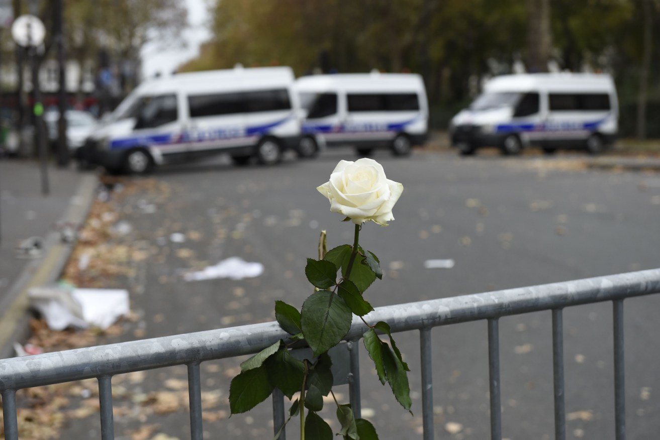 A memorial has grown next to the Bataclan theatre in Paris.  AFP PHOTO / MIGUEL MEDINA