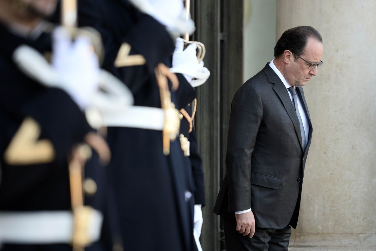 French President Francois Hollande at the Elysee Presidential Palace in Paris. AFP PHOTO / STEPHANE DE SAKUTIN