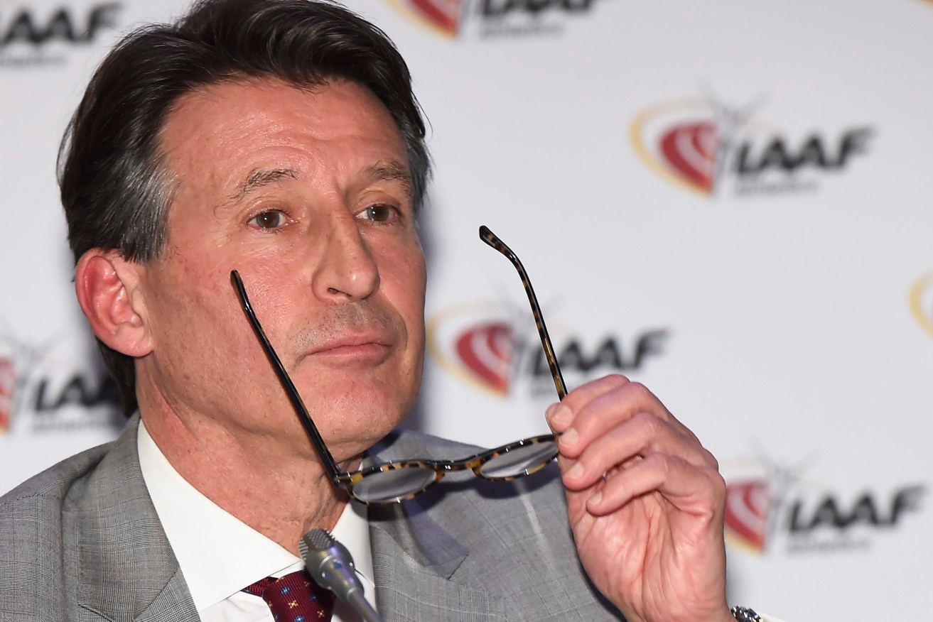 Coe fronts media after the IAAF Council Meeting in Monaco. Photo: EPA