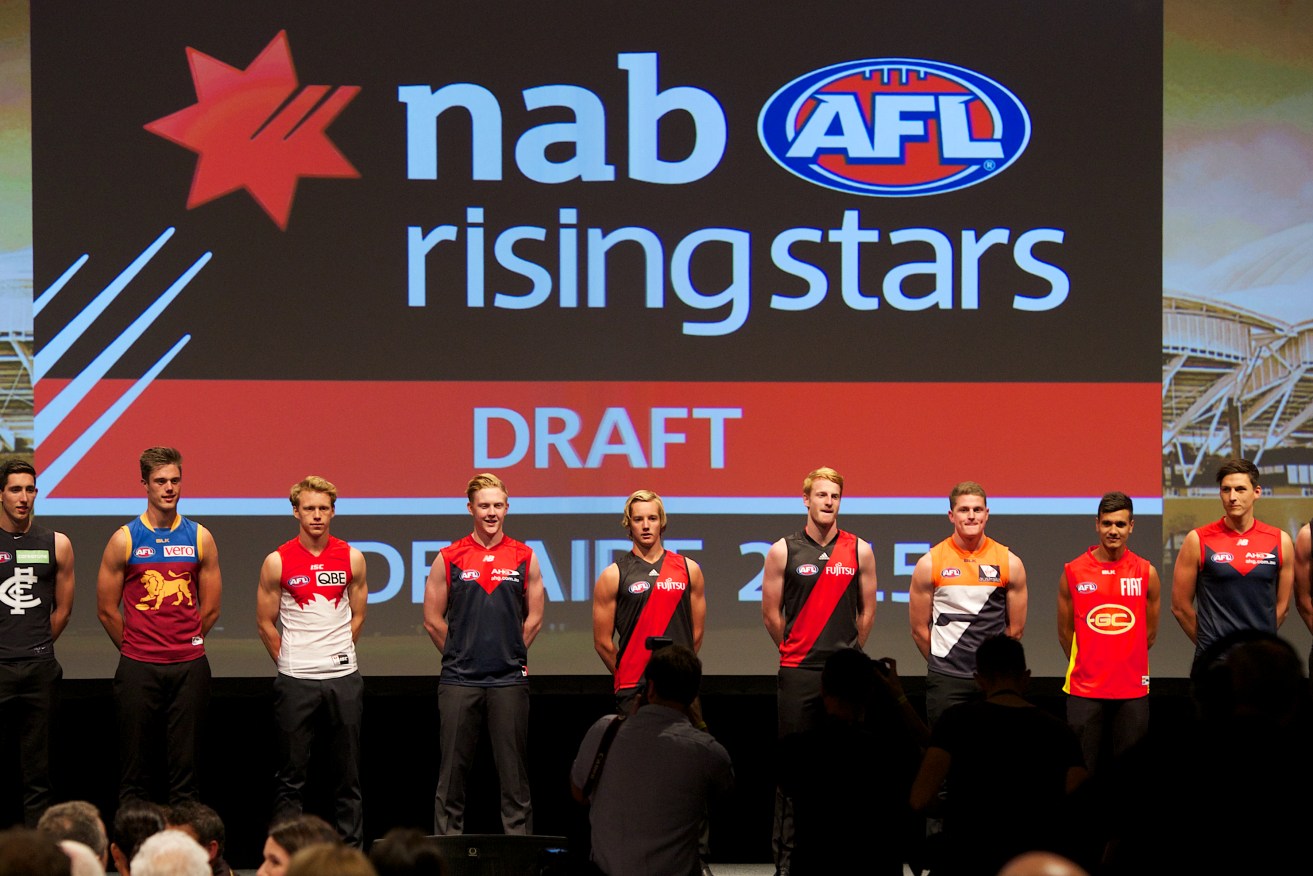 The top 10 draft picks (from left to right) at the Adelaide Convention Centre on Tuesday night. Photo: Michael Errey/InDaily
