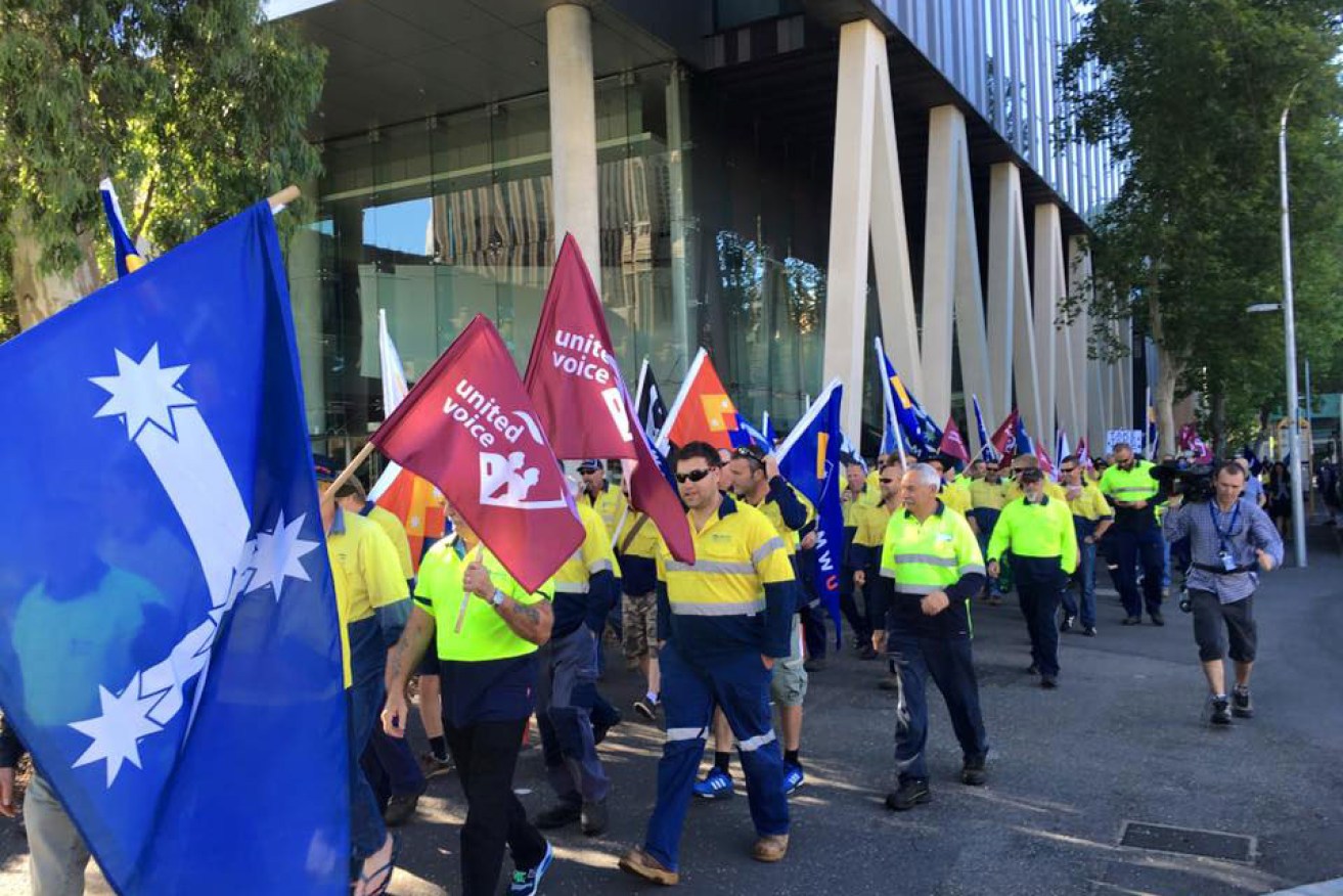 Allwater workers march to protect conditions. Picture: supplied.
