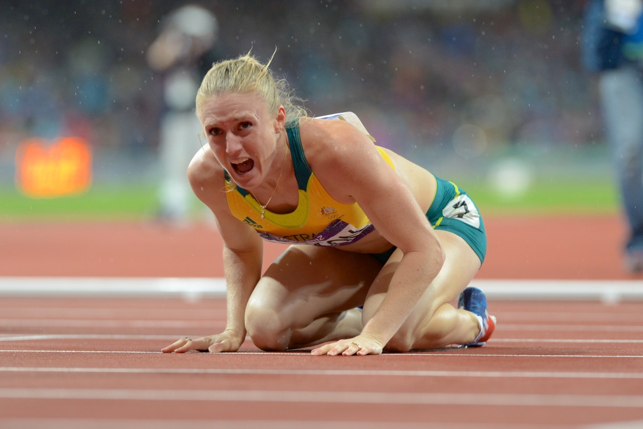 Hurdler Sally Pearson after winning the gold medal at the London Olympic Games. Photo: AAP