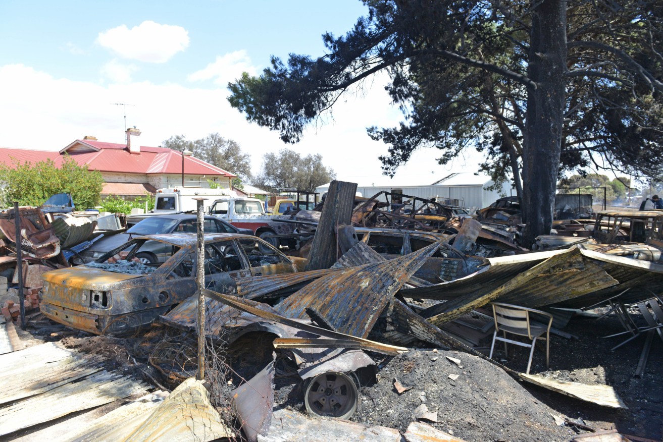 Property destroyed by fire in the mid-north town of Wasleys in South Australia after last week's fires. AAP Image/Brenton Edwards