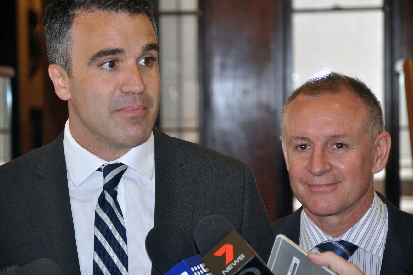 Incoming minister Peter Malinauskas with Jay Weatherill.