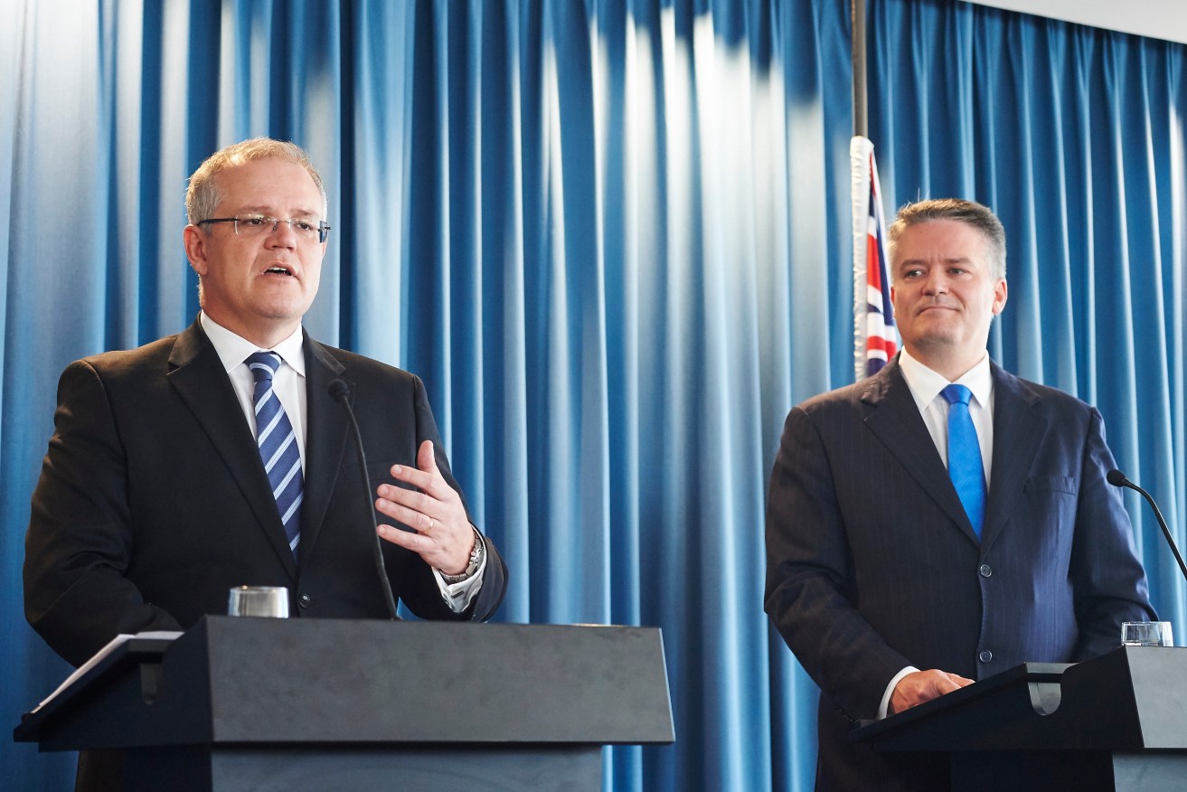 Treasurer Scott Morrison (left) and Finance Minister Mathias Cormann.  AAP Image/Aaron Bunch