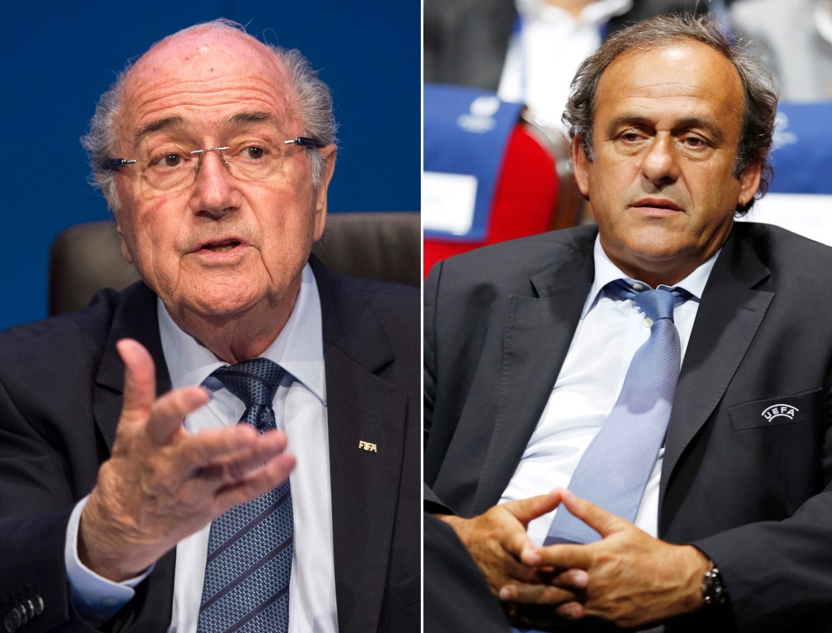 epa05077572 (FILE) A composite file picture of FIFA President Joseph Blatter (taken on 30 May 2015 in Zurich, Switzerland) and UEFA President Michel Platini (taken on 29 August 2014 in Monaco). FIFA President Joseph Blatter and UEFA President Michel Platini were banned from football for eight years by the ethics committee of football's world governing body on 21 December 2015.. EPA/ENNIO LEANZA - SEBASTIEN NOGIER
