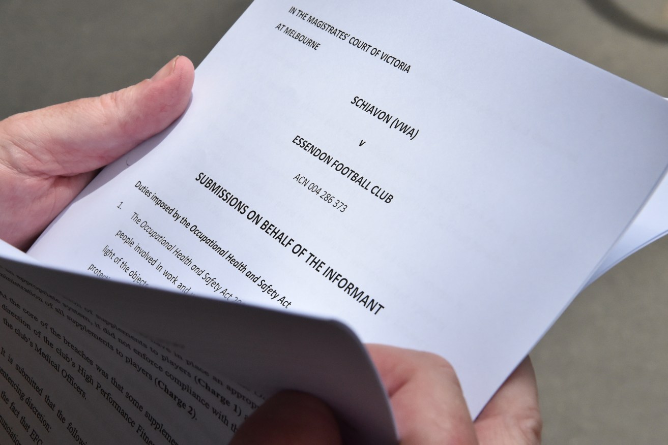 Documents from the the Essendon Football Club Workcover case. Photo: Julian Smith/AAP