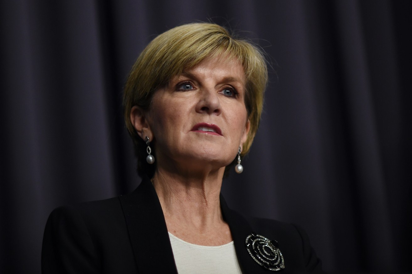Foreign Affairs Minister Julie Bishop. Photo: AAP/Lukas Coch