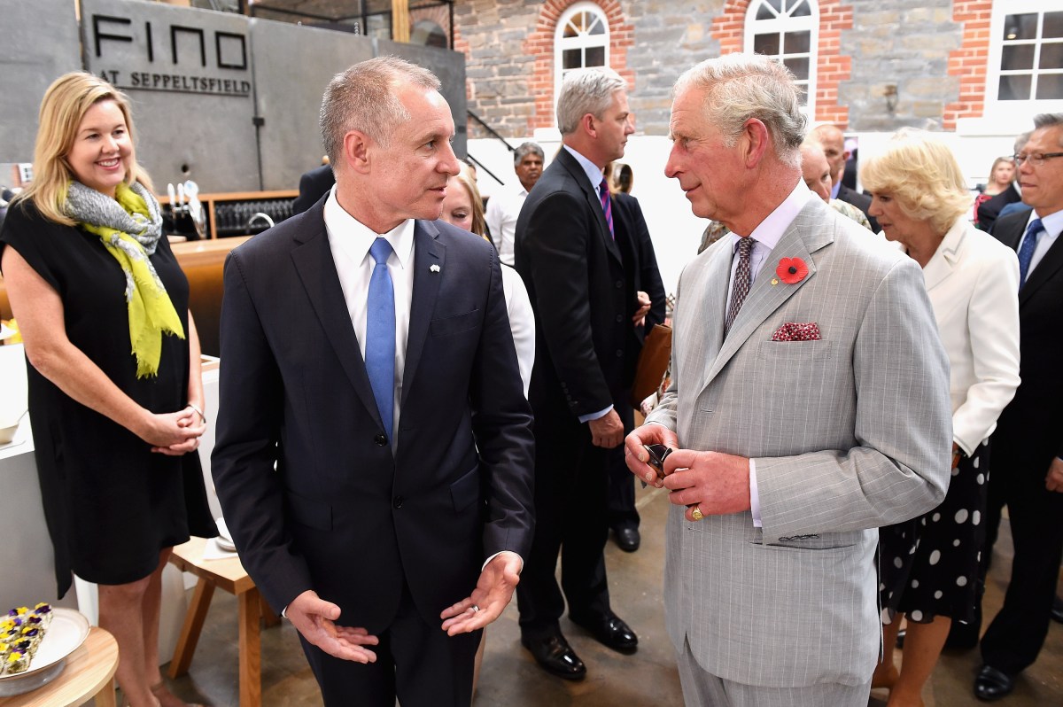 Jay Weatherill talks with Prince Charles at Seppeltsfield Winery last November. AAP Image