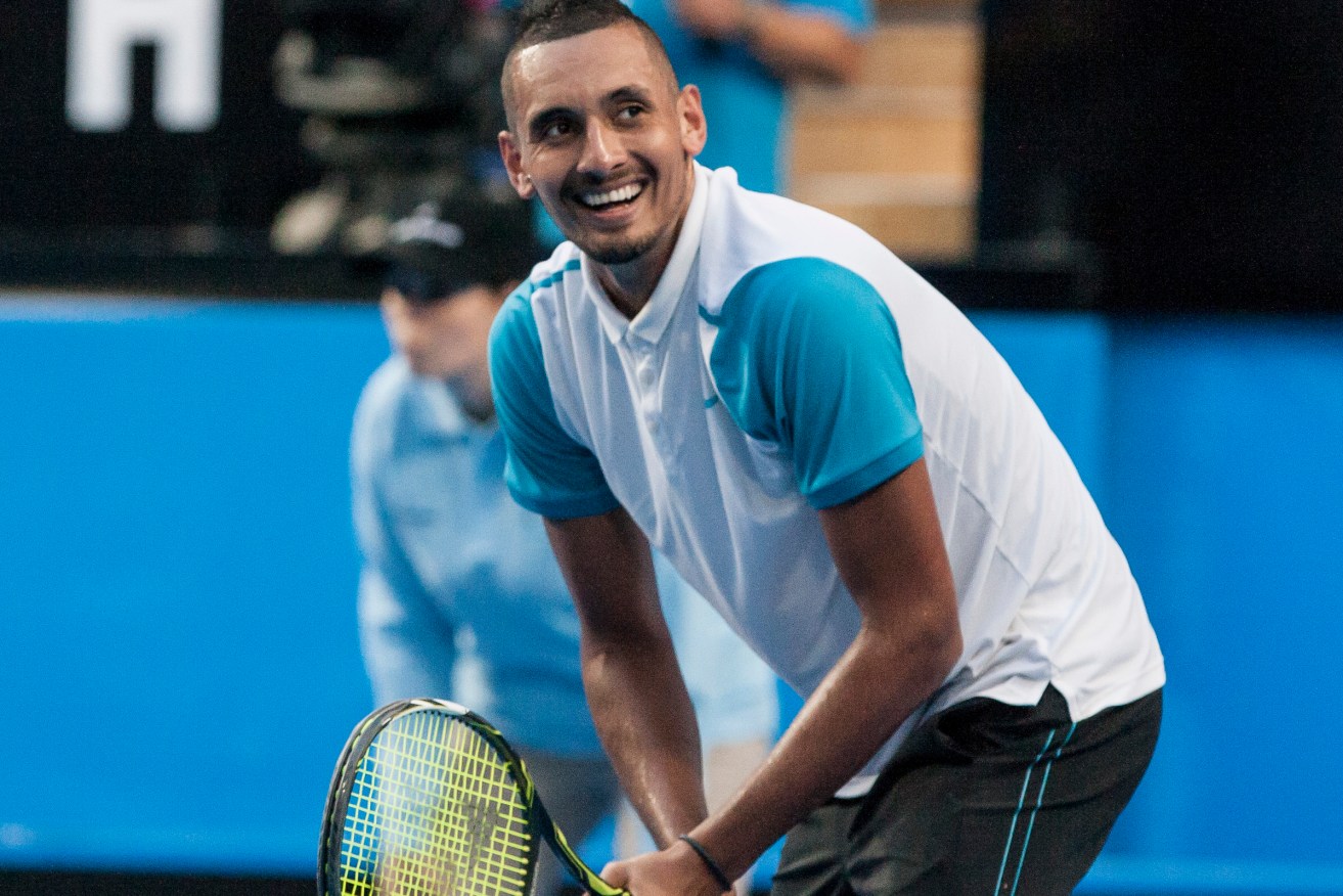 Nick Kyrgios during the men's singles match between Australia Green and Great Britain on day 4 of the Hopman Cup in Perth. Photo: Tony McDonough, AAP.