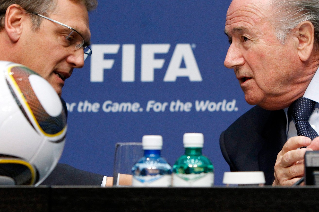 Jerome Valcke with ousted FIFA President Sepp Blatter. Photo: ALESSANDRO DELLA BELLA, EPA.