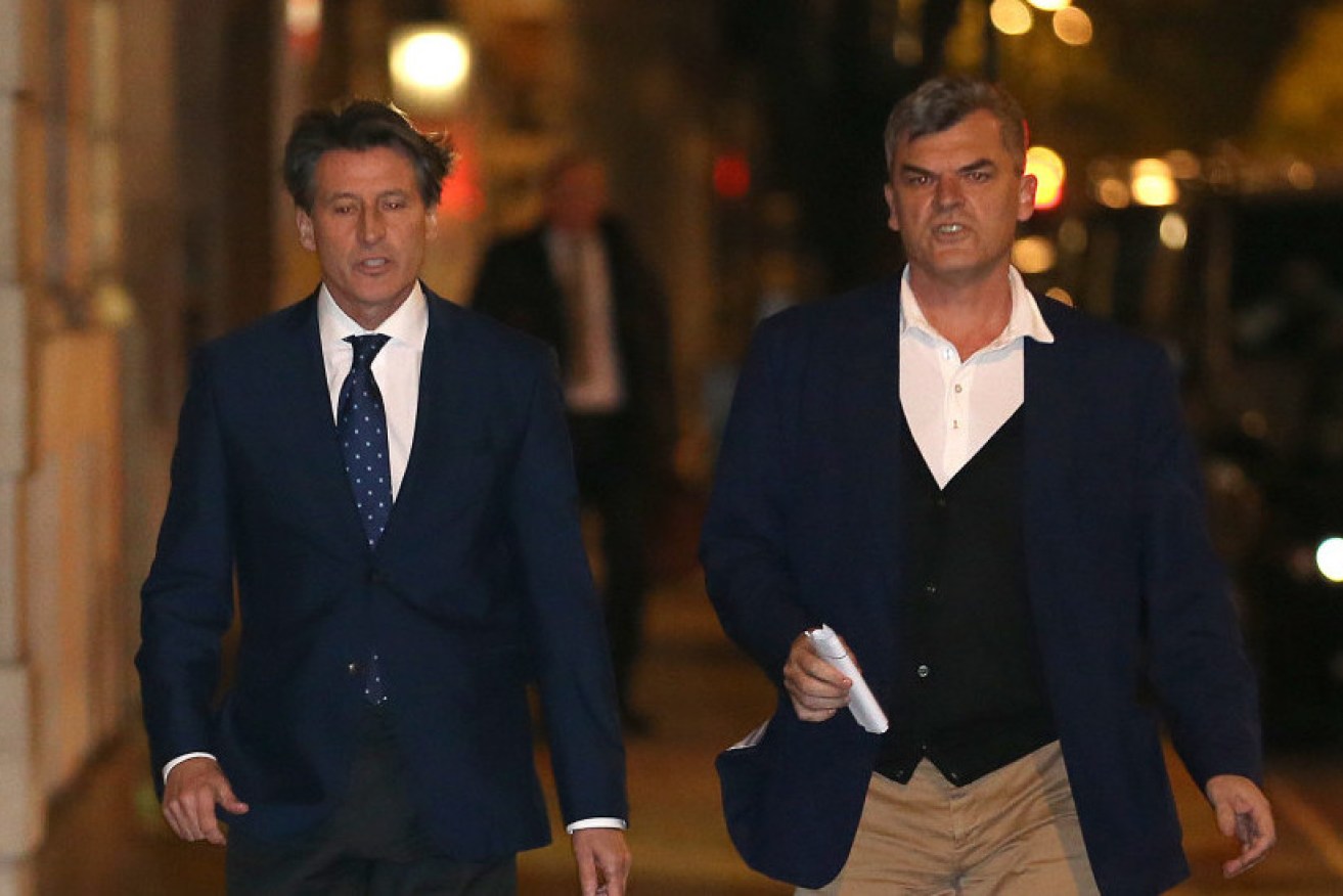 IAAF president Lord Sebastian Coe and former deputy general secretary Nick Davies, who has stood down amid the investigation into the Russian doping scandal. Photo: Steve Paston, PA Wire.