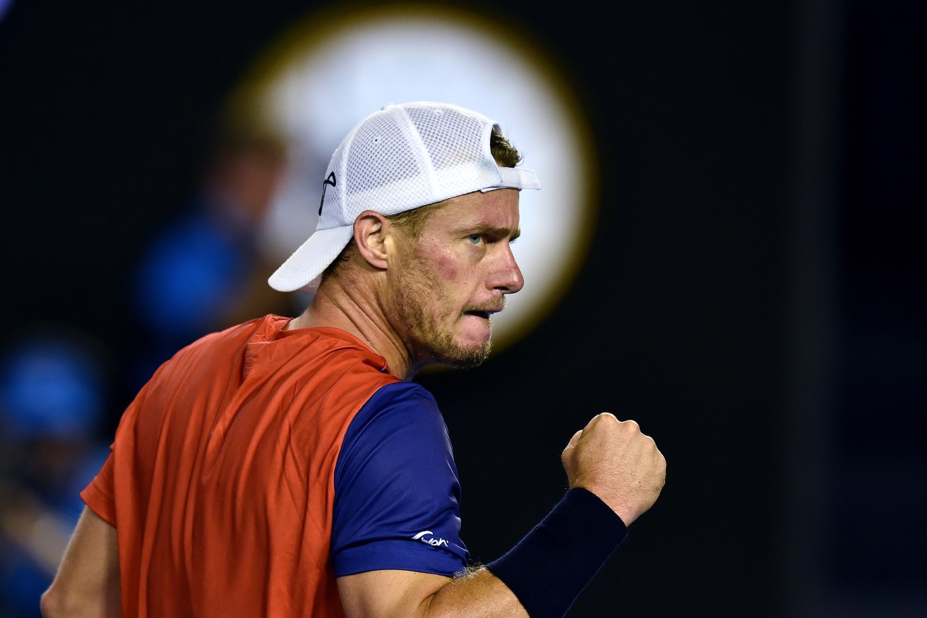 Lleyton Hewitt showing the tenacity in last night's match that marked his entire career. AAP Image/Tracey Nearmy