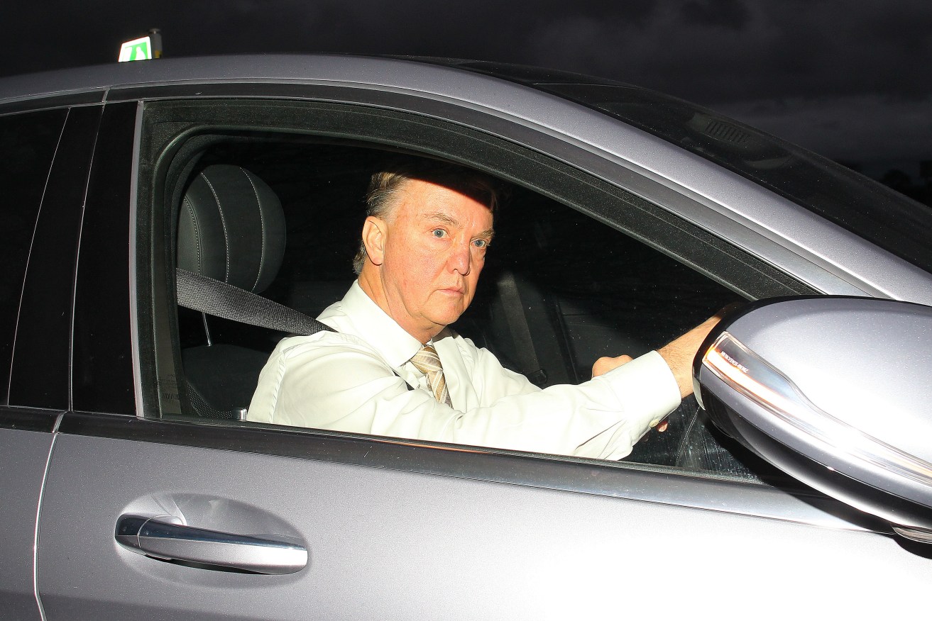 Manchester United manager Louis van Gaal leaves the Carrington Training Complex this week.
