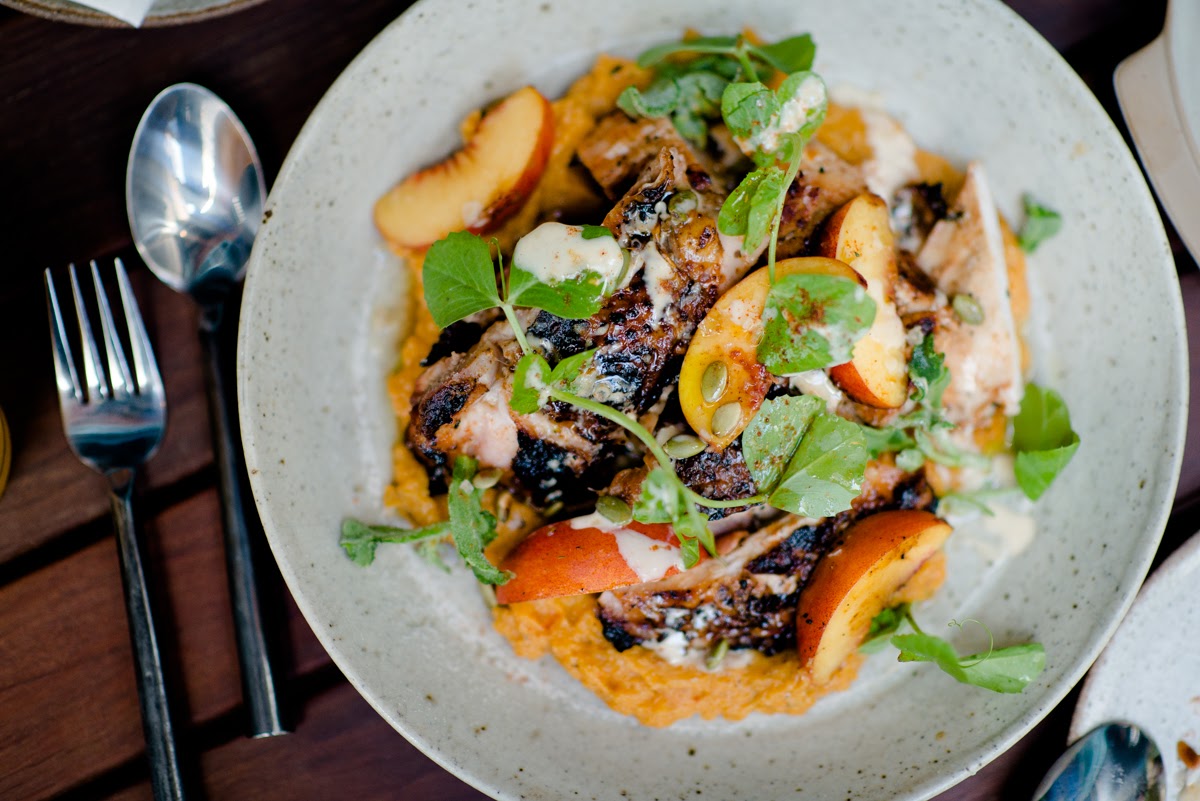 ‘The Daily Chop’ – chicken brick and peach salad. Photo: Nat Rogers/InDaily
