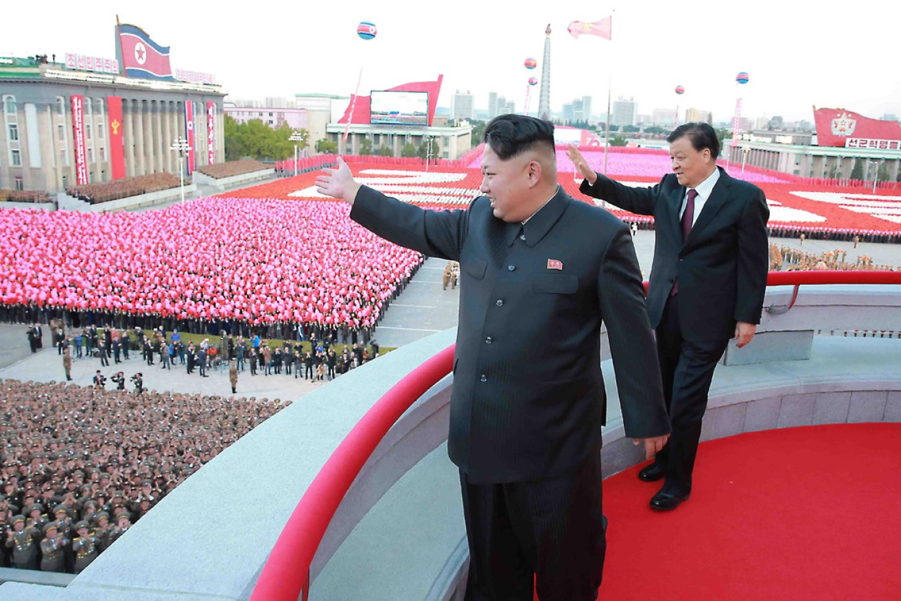 Kim Jong-un with Chinese Communist Party leader Liu Yunshan during a North Korean military parade in October. Photo: AAP