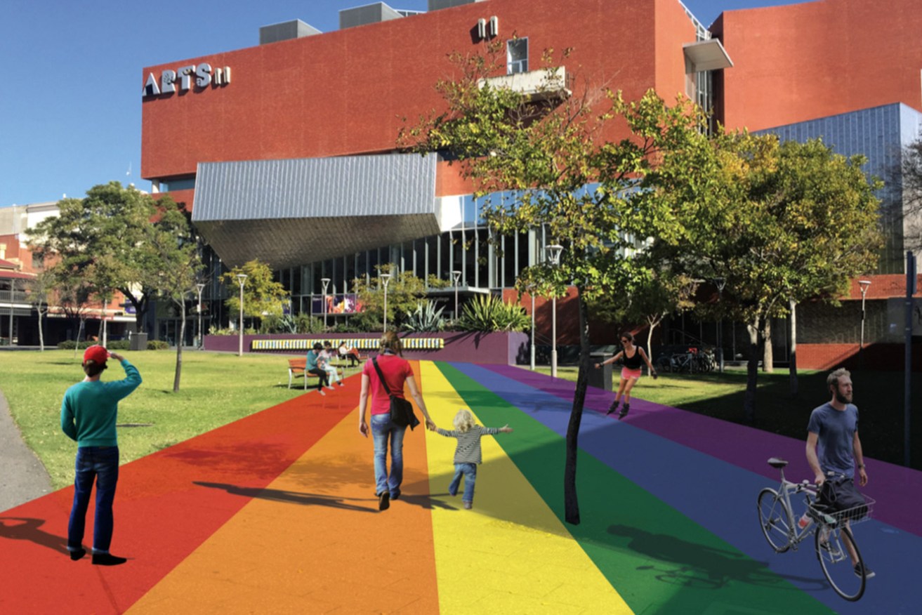 An artist's rendering of the rainbow walk design.