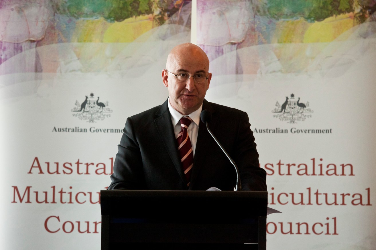 Judge Rauf Soulio speaks in Canberra as Chair of the Australian Multicultural Council. Photo: Lukas Coch, AAP.